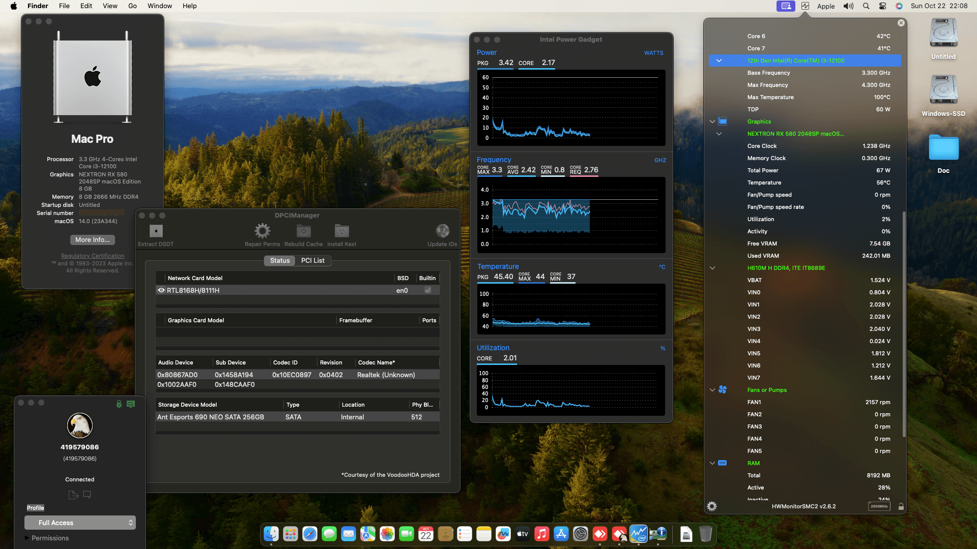 Success Hackintosh macOS Sonoma 14.0 Build 23A344 in Gigabyte H610M H DDR4 + Intel Core i3 12100 + Nextron RX 580 2048SP